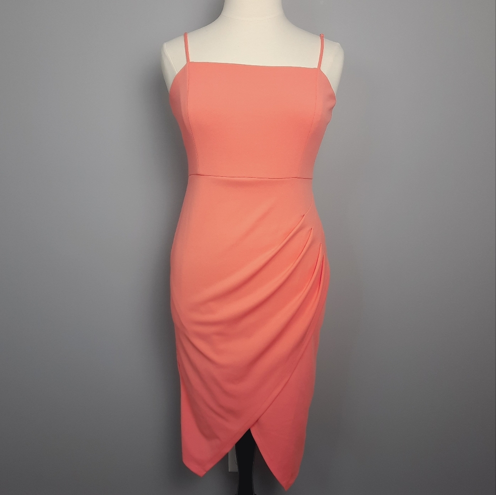 Laundry by Shelli Segal Solid Peach Tulip Hem Spaghetti Strap Midi Dress size 14